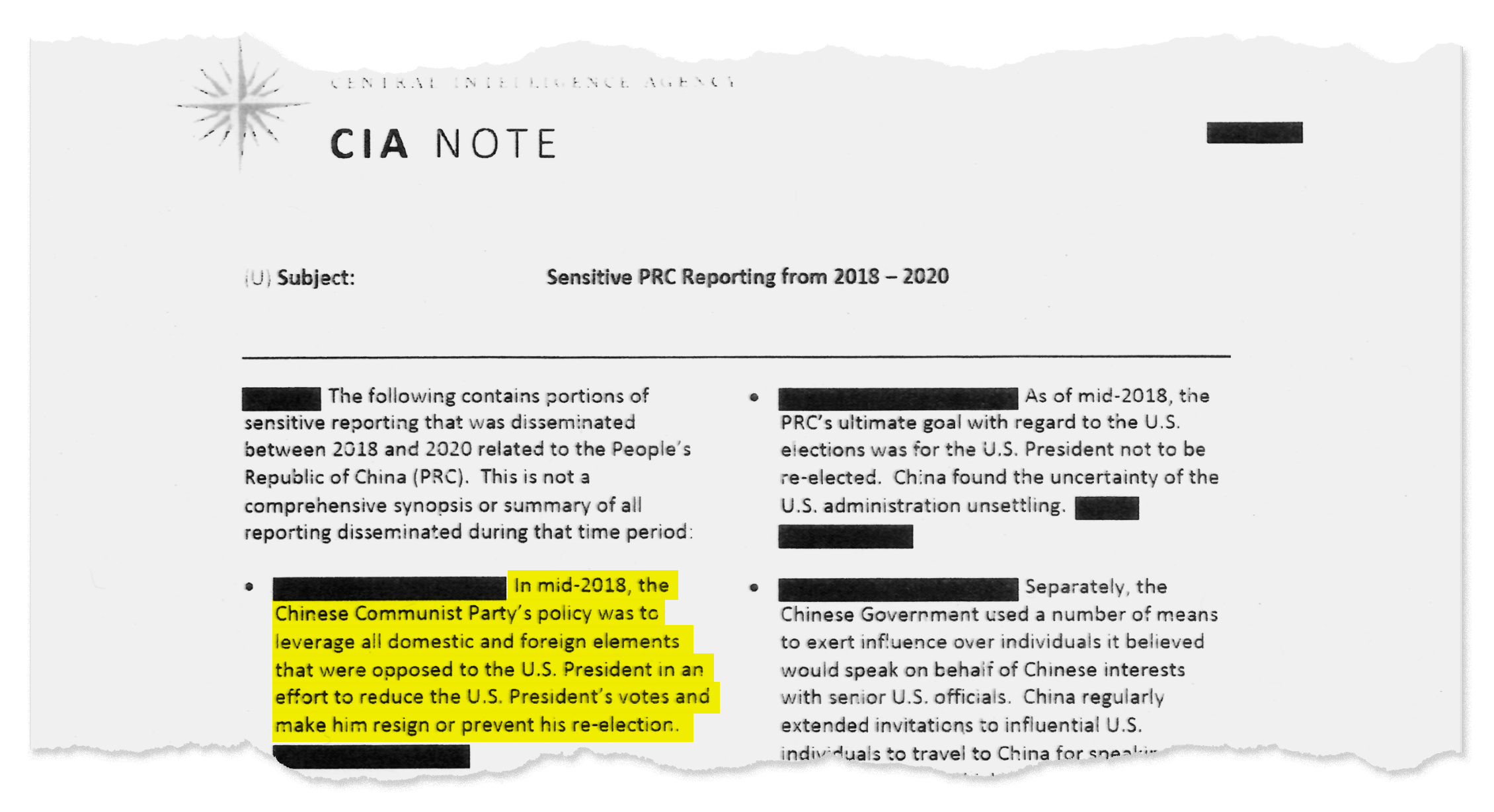A CIA note released by the White House The White House