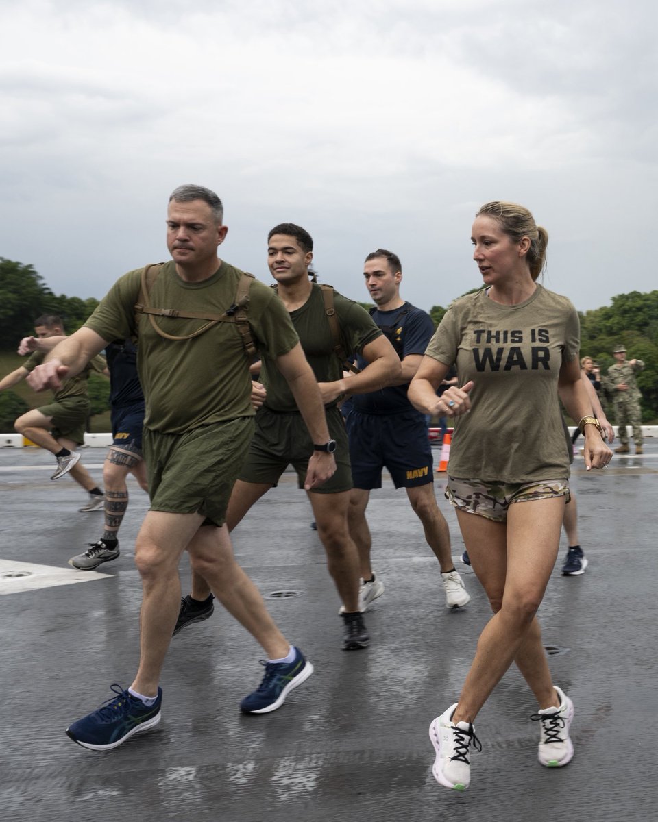 Jenny & Pete Hegseth Exercise with Navy & Marines on Deck of USS Boxer
