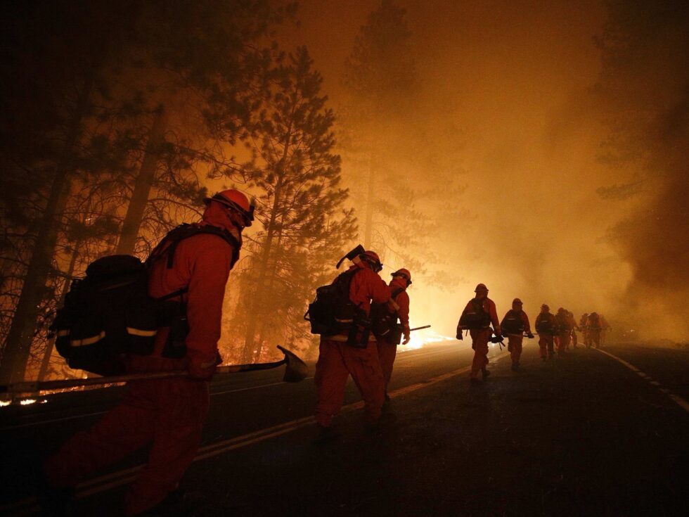 CALFIRE Firefighters along a fire line